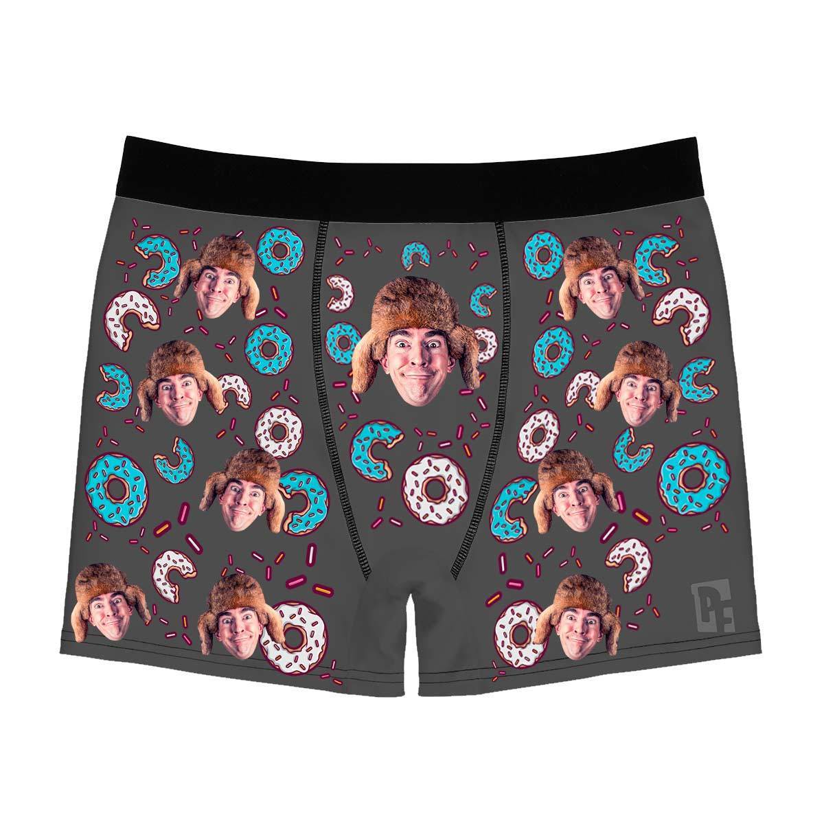 Dark Donuts men's boxer briefs personalized with photo printed on them