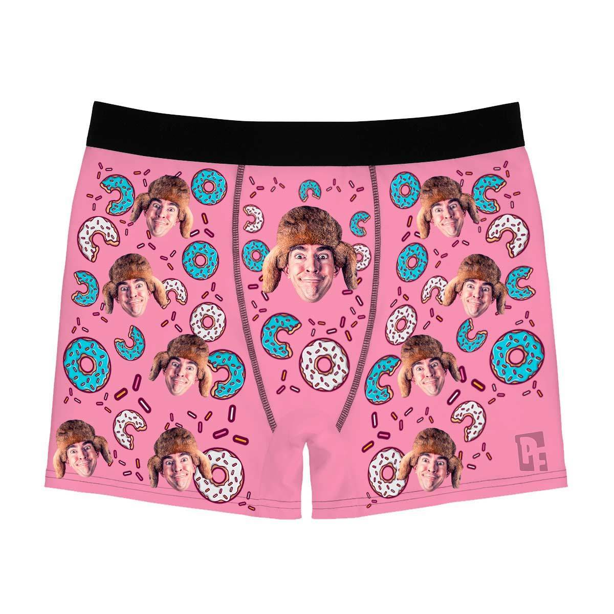 Pink Donuts men's boxer briefs personalized with photo printed on them