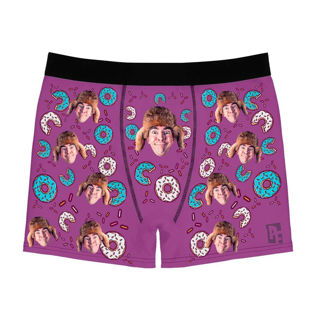 Purple Donuts men's boxer briefs personalized with photo printed on them