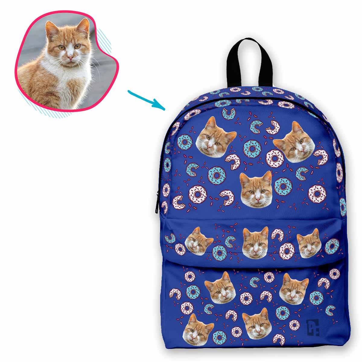 darkblue Donuts classic backpack personalized with photo of face printed on it