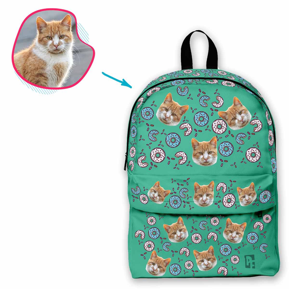 mint Donuts classic backpack personalized with photo of face printed on it