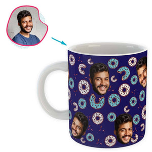 navy Donuts mug personalized with photo of face printed on it