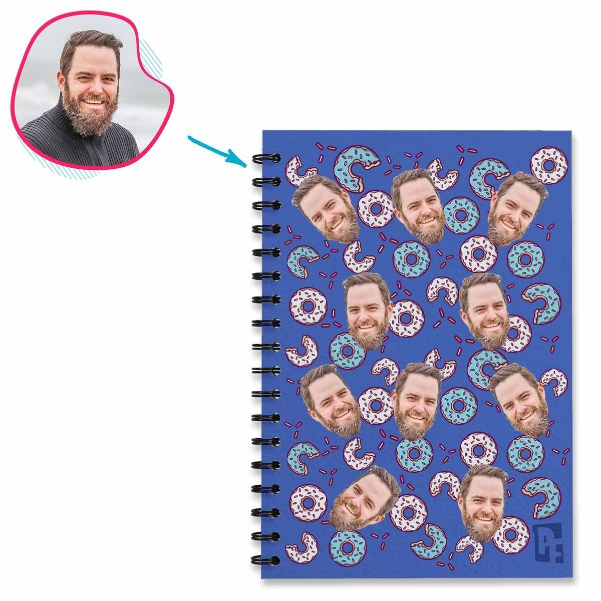darkblue Donuts Notebook personalized with photo of face printed on them