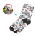 Load image into Gallery viewer, white Donuts socks personalized with photo of face printed on them
