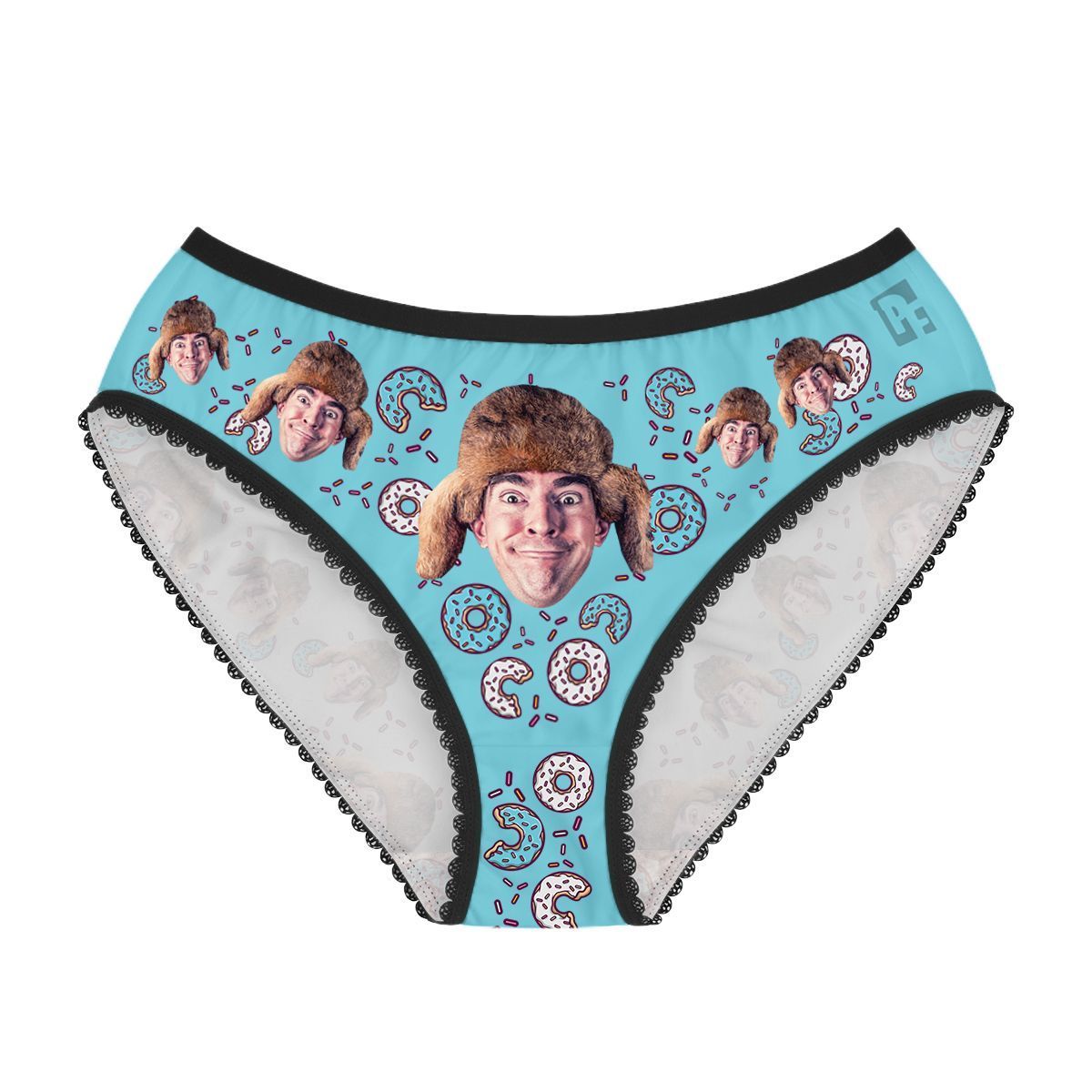 Blue Donuts women's underwear briefs personalized with photo printed on them