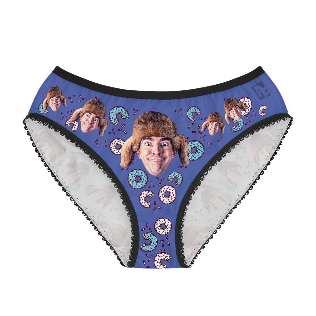 Darkblue Donuts women's underwear briefs personalized with photo printed on them