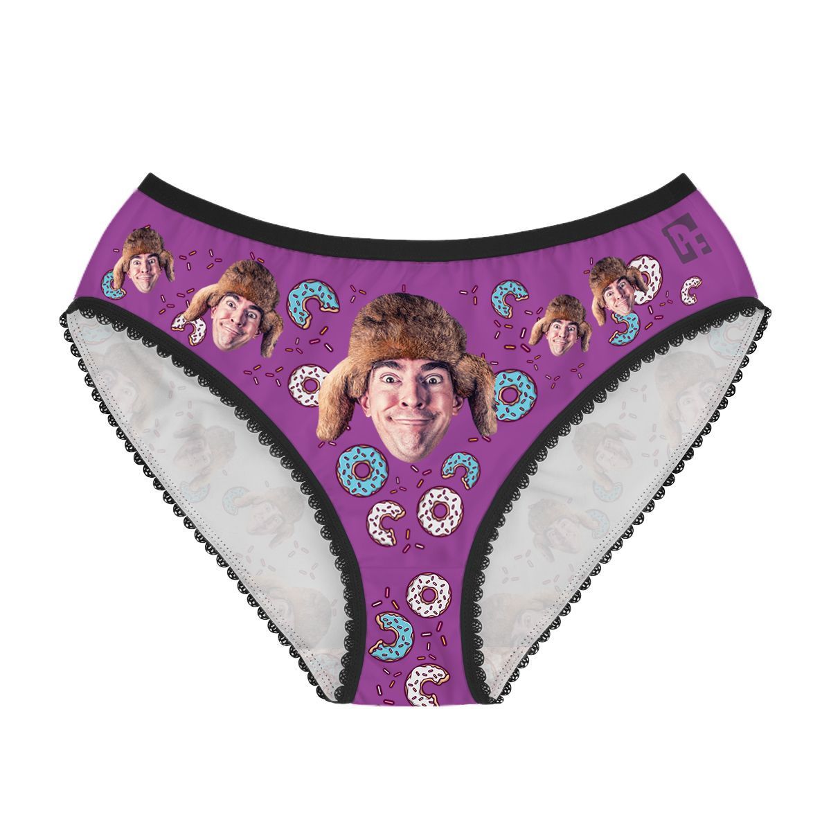 Purple Donuts women's underwear briefs personalized with photo printed on them