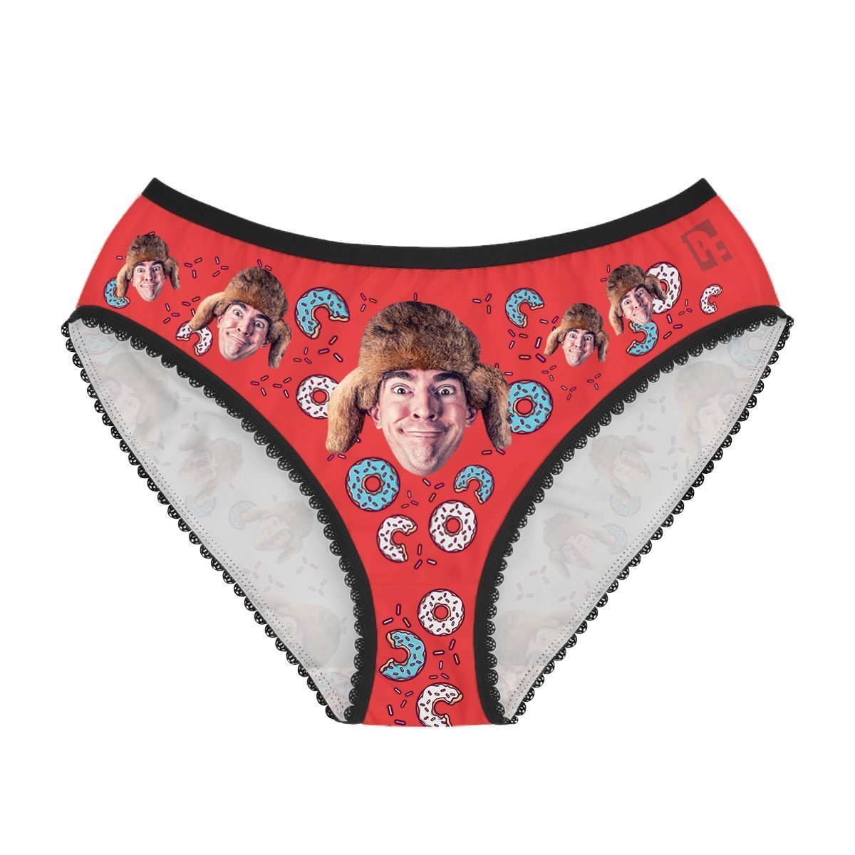 Red Donuts women's underwear briefs personalized with photo printed on them