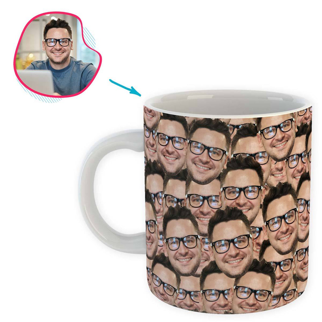 Face Mash mug personalized with photo of face printed on it