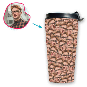 Face Mash travel mug personalized with photo of face printed on it