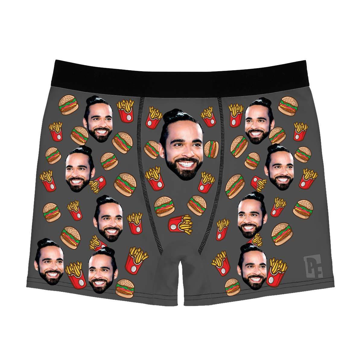 Dark Fastfood men's boxer briefs personalized with photo printed on them