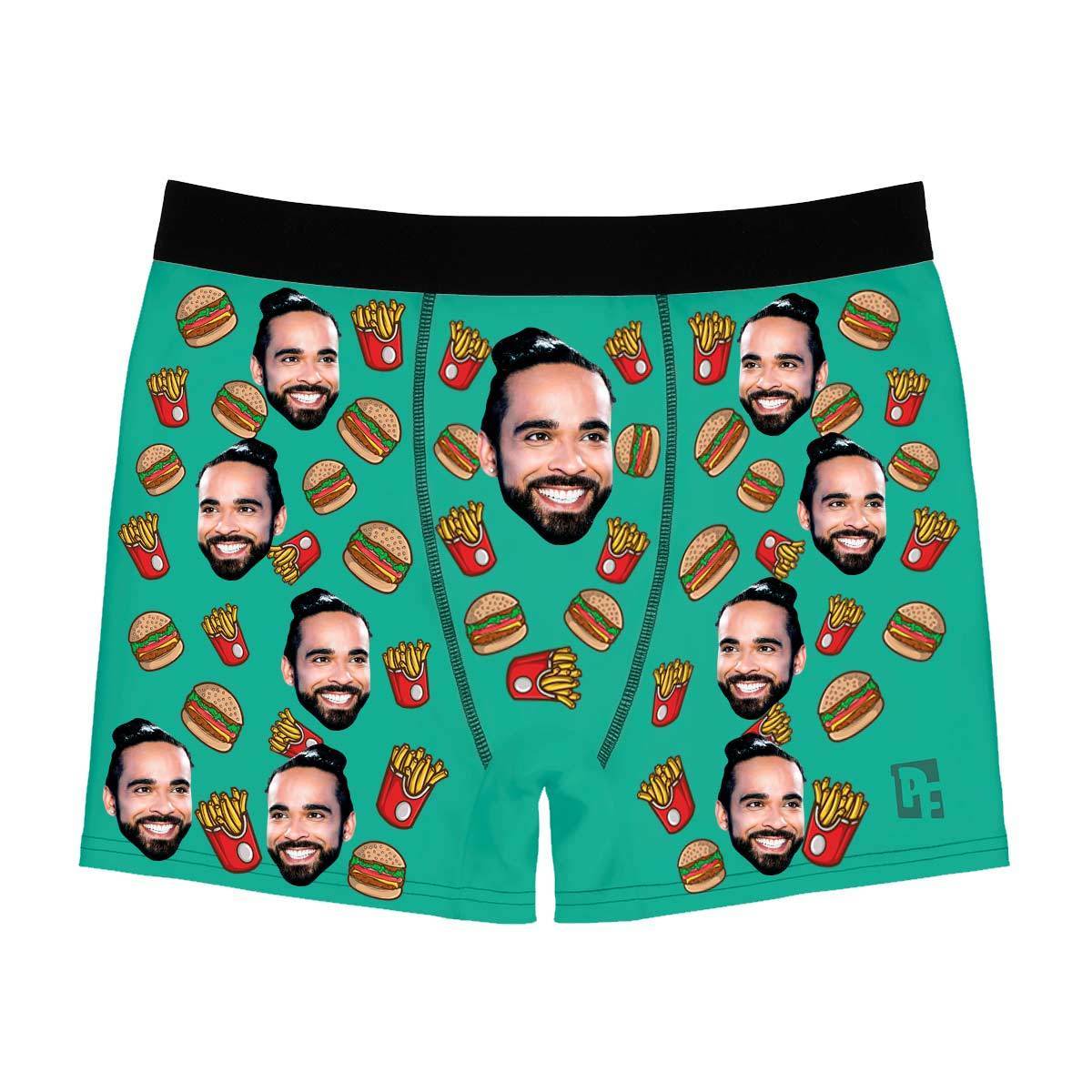 Mint Fastfood men's boxer briefs personalized with photo printed on them