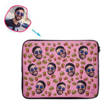 Load image into Gallery viewer, pink Fastfood laptop sleeve personalized with photo of face printed on them
