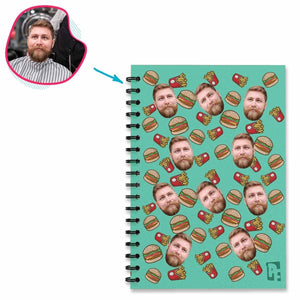 mint Fastfood Notebook personalized with photo of face printed on them