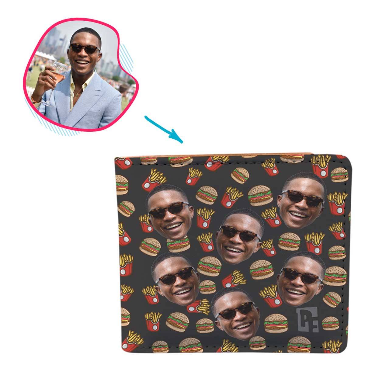 dark Fastfood wallet personalized with photo of face printed on it