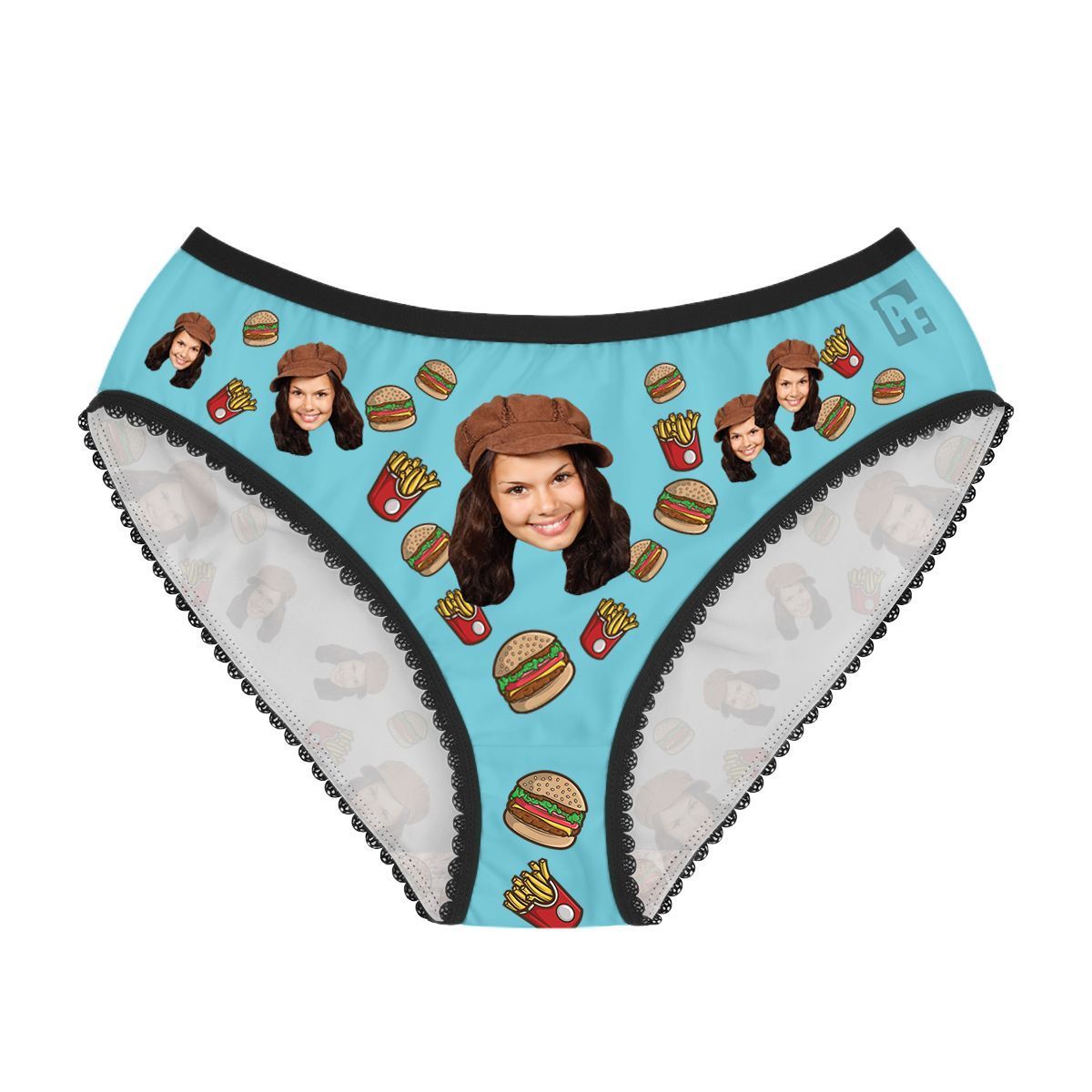 Blue Fastfood women's underwear briefs personalized with photo printed on them