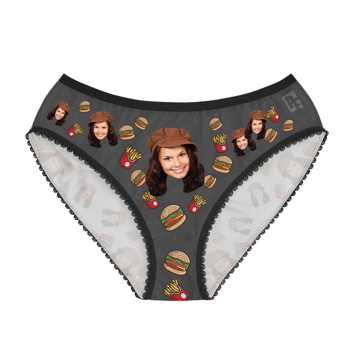 Dark Fastfood women's underwear briefs personalized with photo printed on them