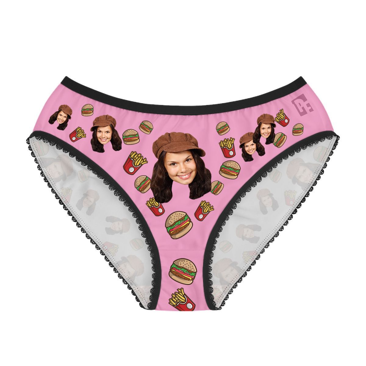 Pink Fastfood women's underwear briefs personalized with photo printed on them