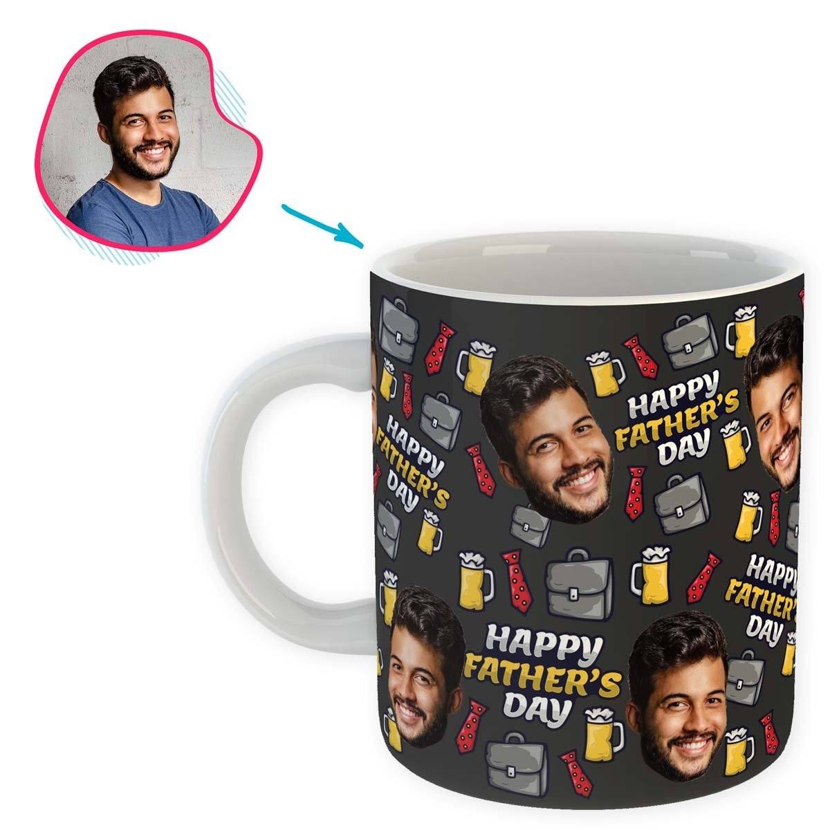 Dark Fathers Day personalized mug with photo of face printed on it