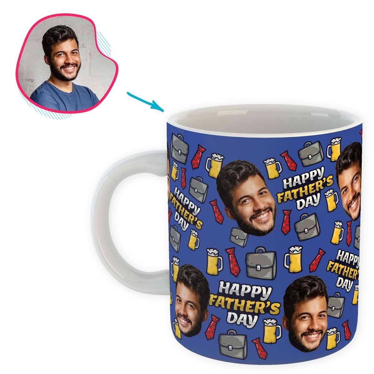 Darkblue Fathers Day personalized mug with photo of face printed on it