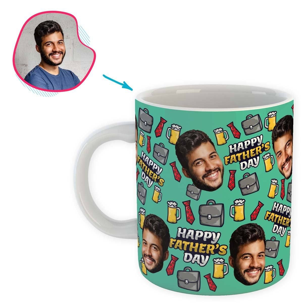 Mint Fathers Day personalized mug with photo of face printed on it