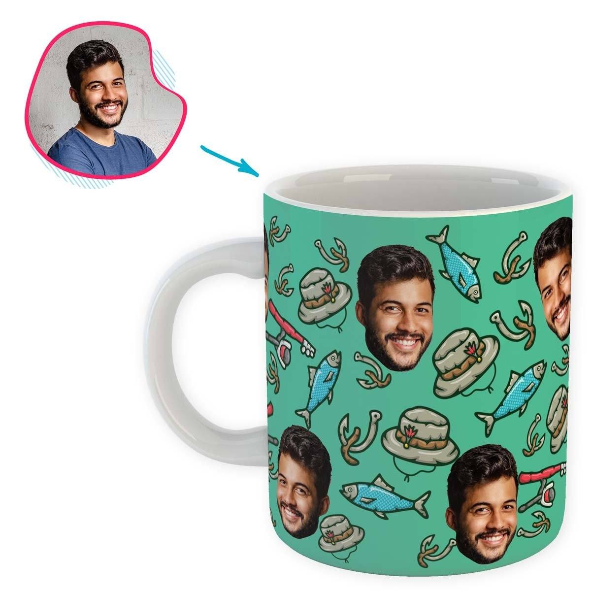 Mint Fishing personalized mug with photo of face printed on it