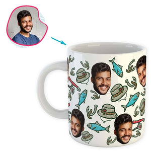 White Fishing personalized mug with photo of face printed on it