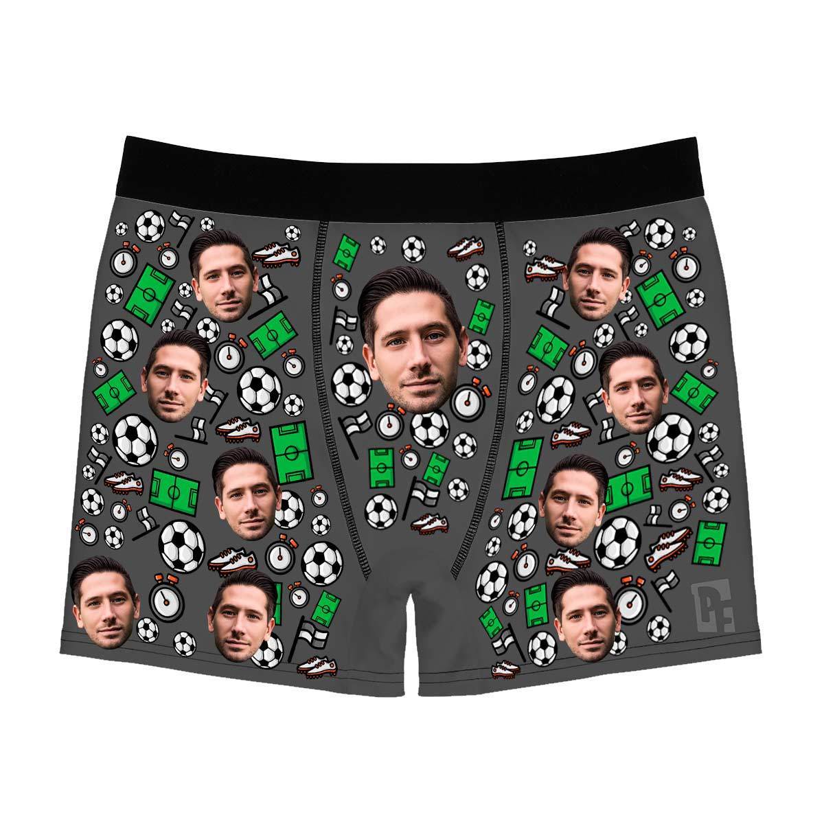 Dark Football men's boxer briefs personalized with photo printed on them
