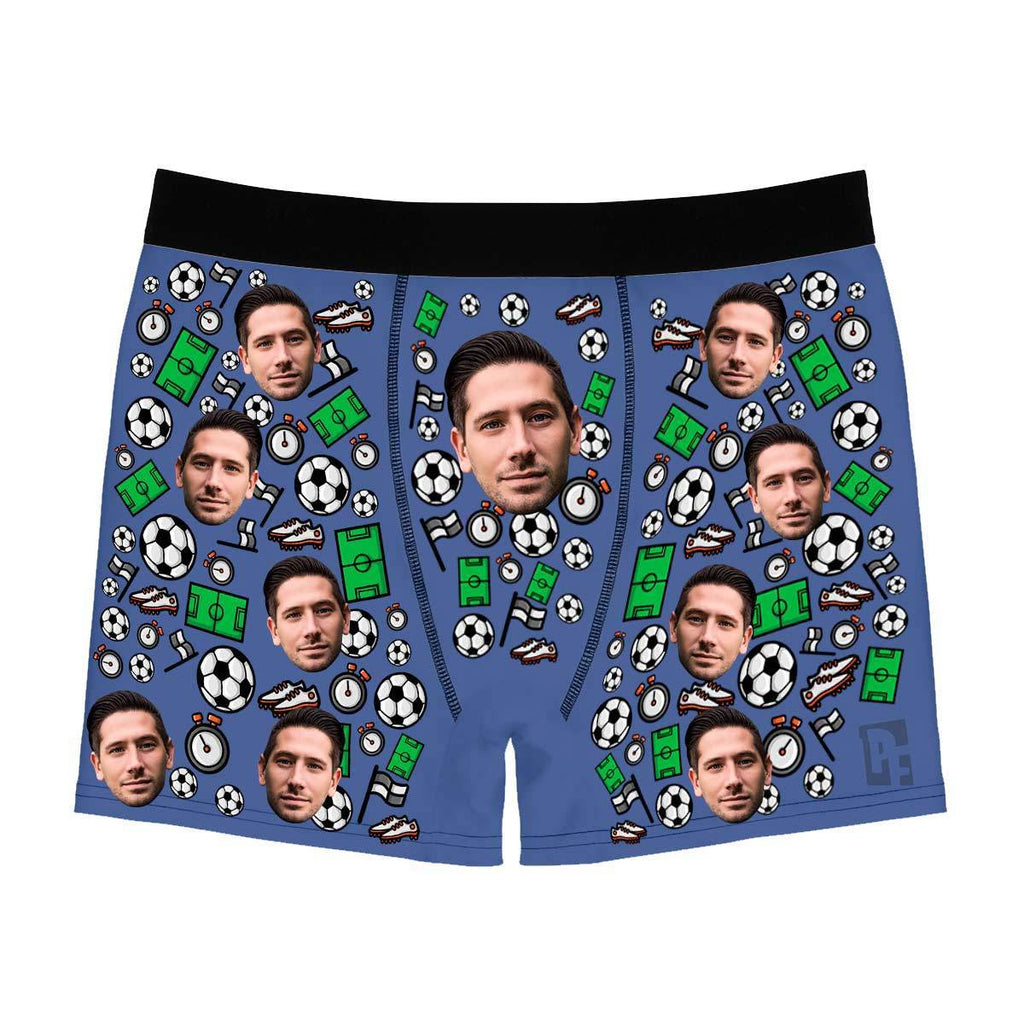 Darkblue Football men's boxer briefs personalized with photo printed on them