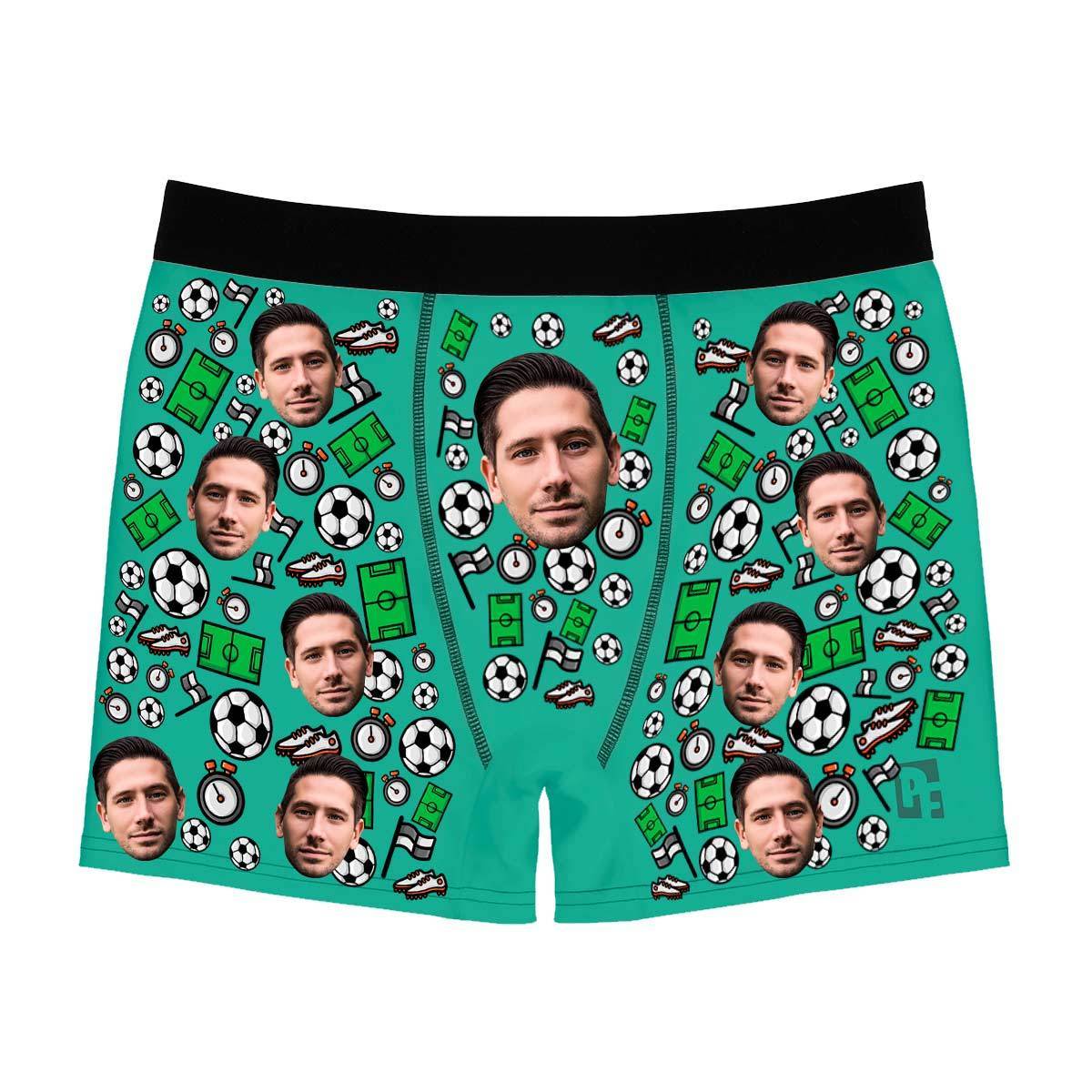 Mint Football men's boxer briefs personalized with photo printed on them
