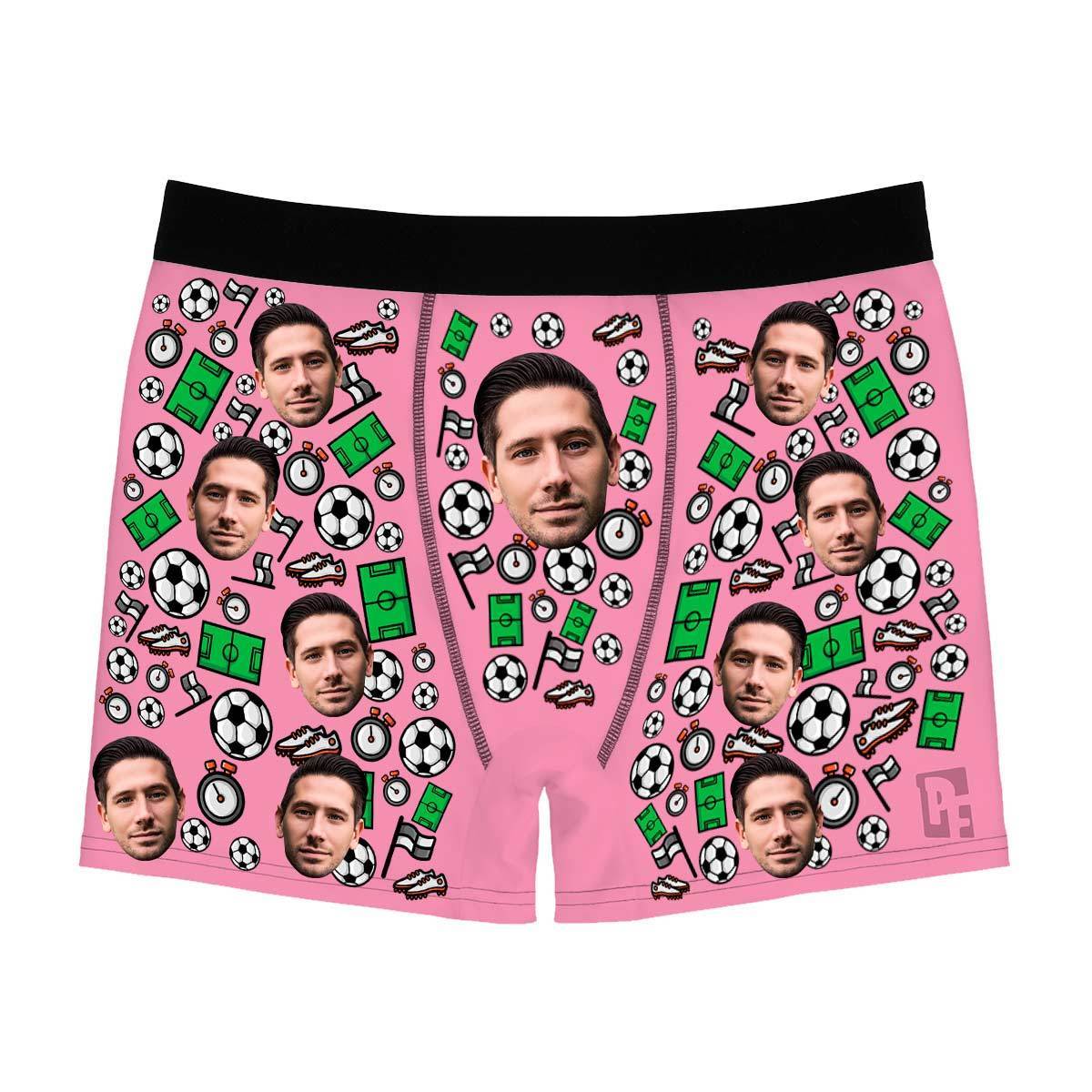 Pink Football men's boxer briefs personalized with photo printed on them