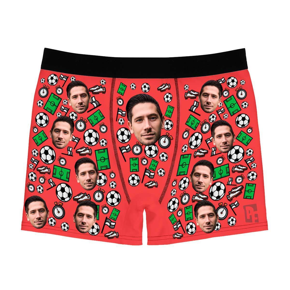 Red Football men's boxer briefs personalized with photo printed on them