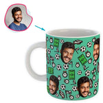 Load image into Gallery viewer, mint Football mug personalized with photo of face printed on it

