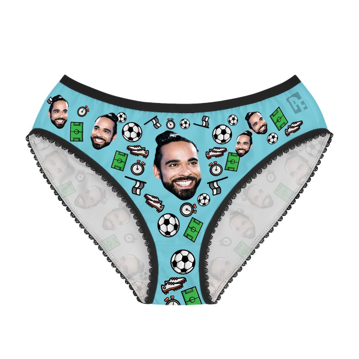 Blue Football women's underwear briefs personalized with photo printed on them