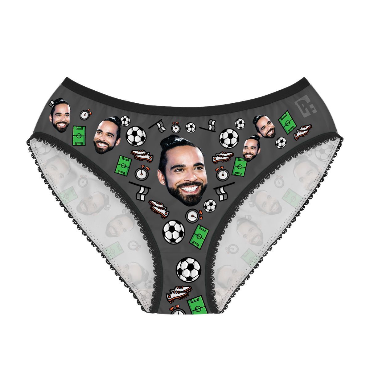 Dark Football women's underwear briefs personalized with photo printed on them