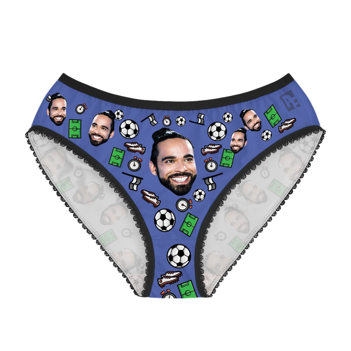 Darkblue Football women's underwear briefs personalized with photo printed on them