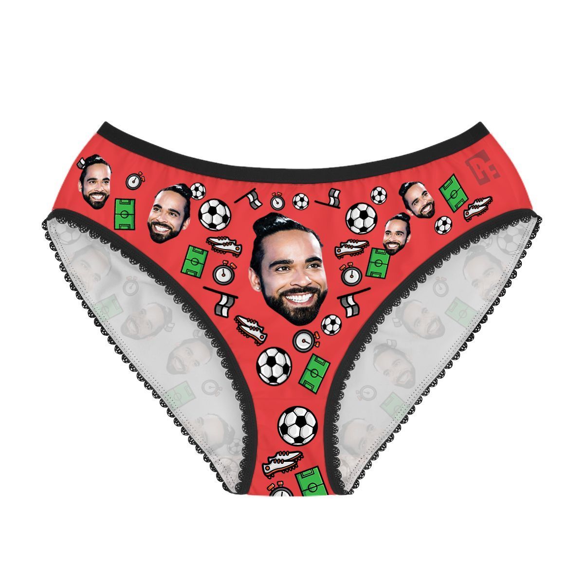 Red Football women's underwear briefs personalized with photo printed on them