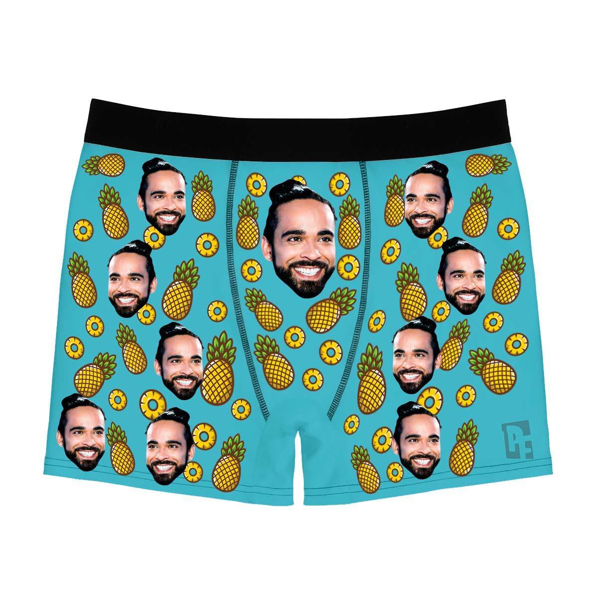 Blue Fruits men's boxer briefs personalized with photo printed on them