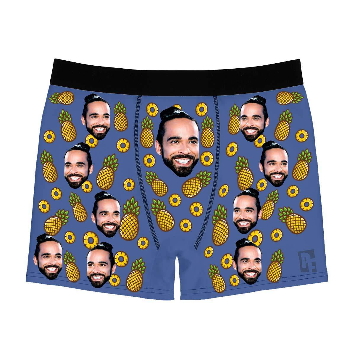Darkblue Fruits men's boxer briefs personalized with photo printed on them