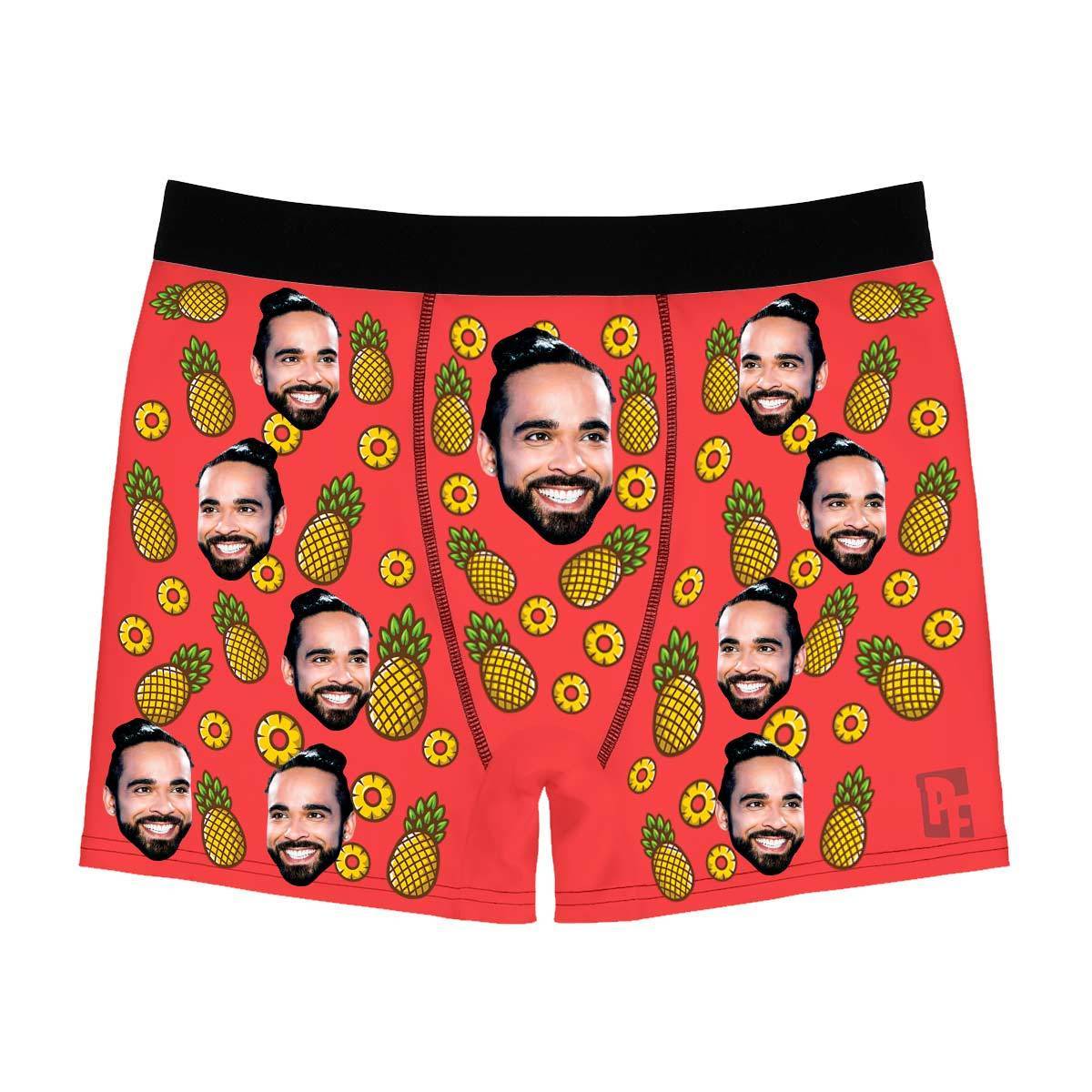 Red Fruits men's boxer briefs personalized with photo printed on them