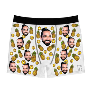 White Fruits men's boxer briefs personalized with photo printed on them