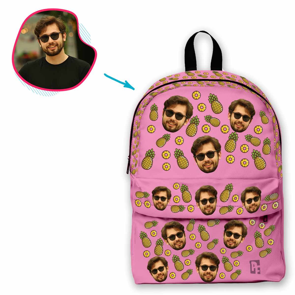 pink Fruits classic backpack personalized with photo of face printed on it