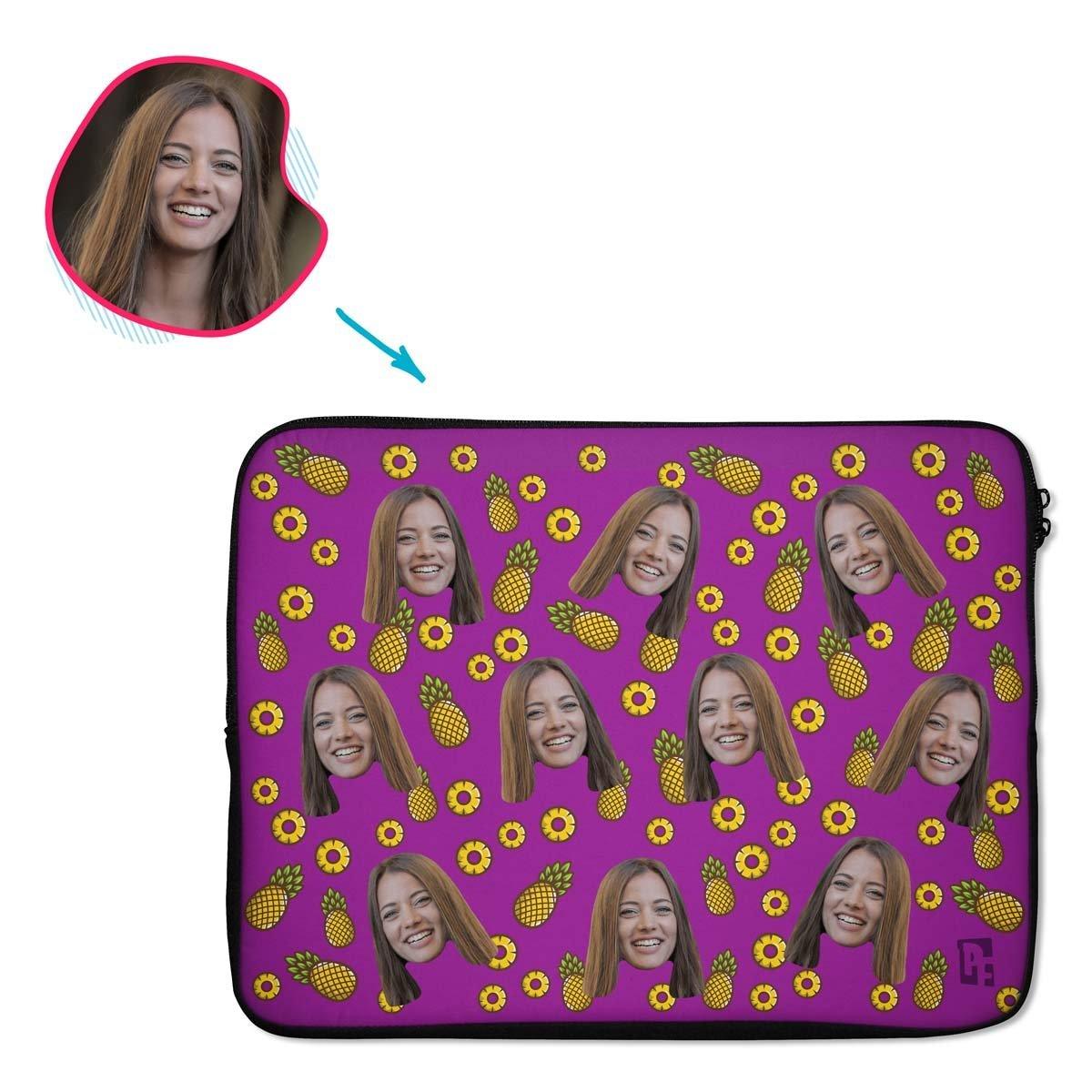 purple Fruits laptop sleeve personalized with photo of face printed on them