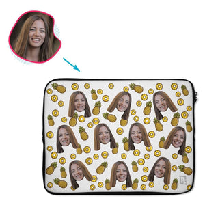 white Fruits laptop sleeve personalized with photo of face printed on them