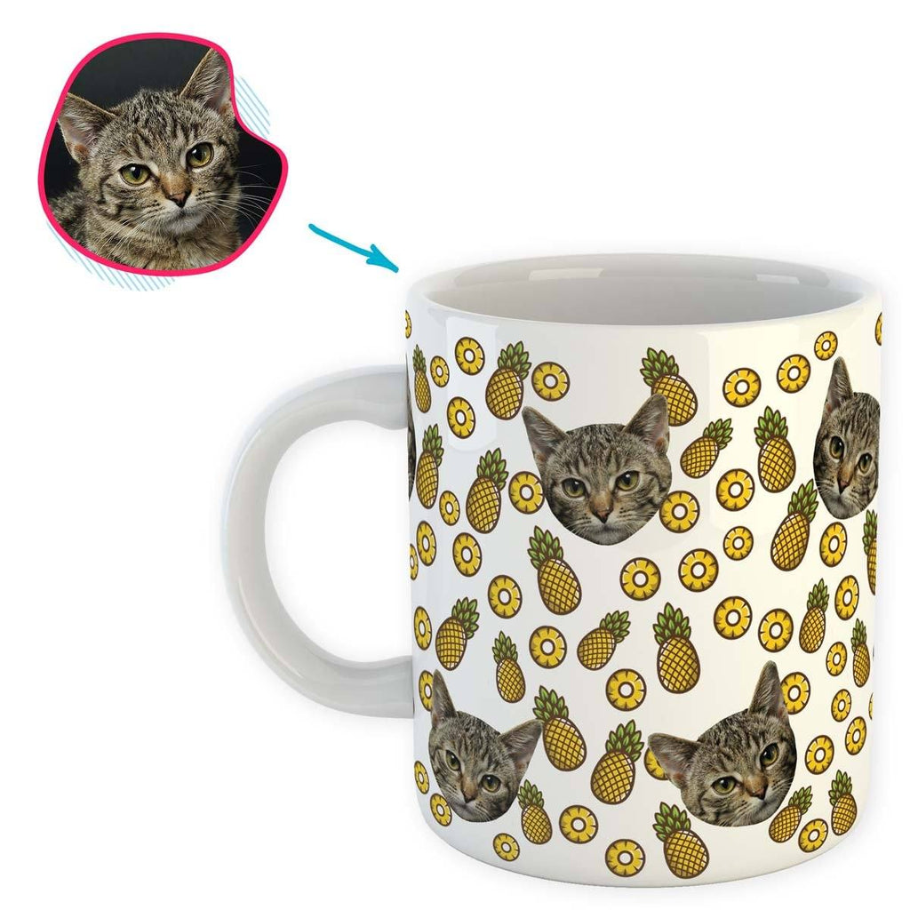 white Fruits mug personalized with photo of face printed on it