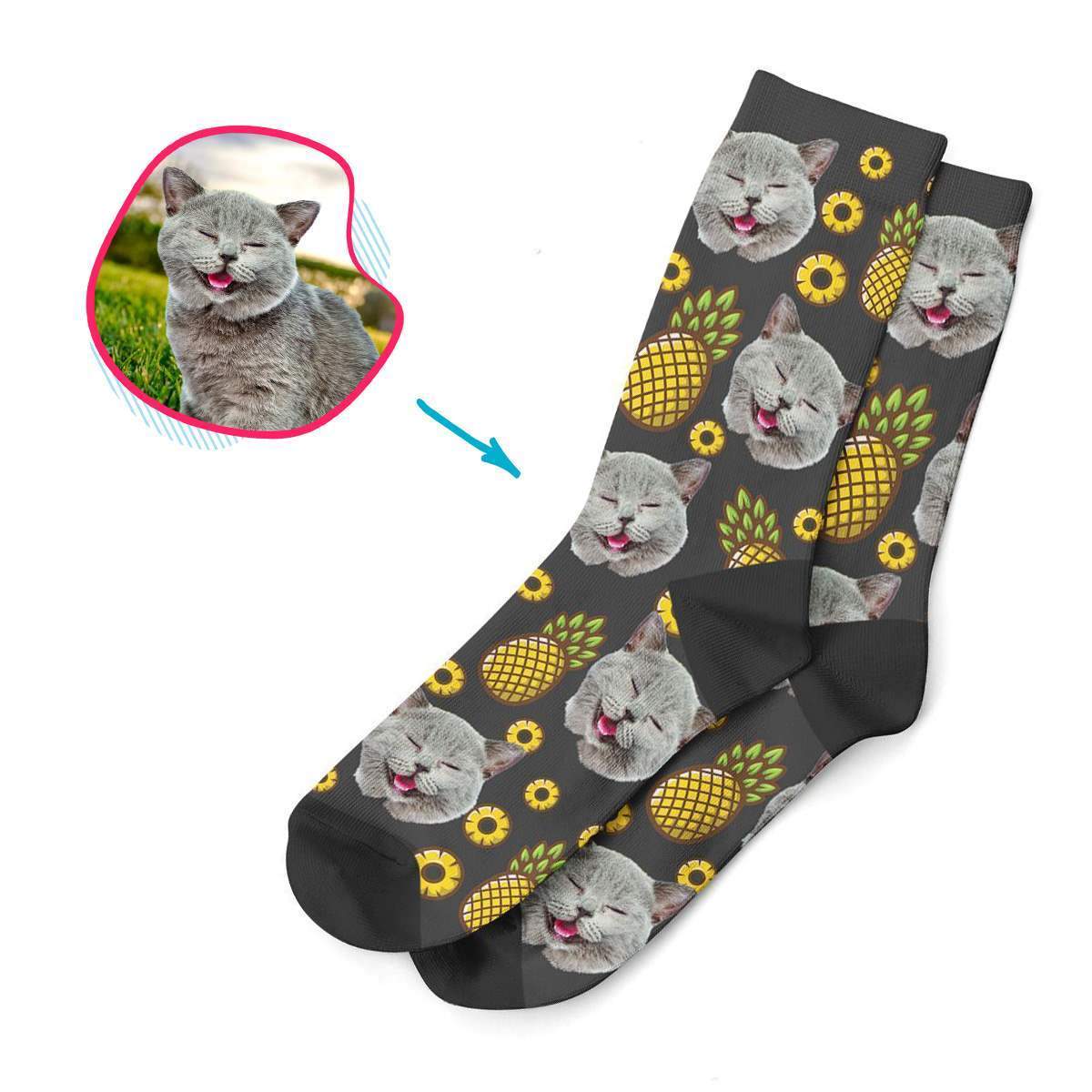 dark Fruits socks personalized with photo of face printed on them