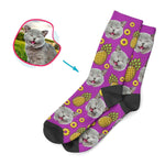 Load image into Gallery viewer, purple Fruits socks personalized with photo of face printed on them
