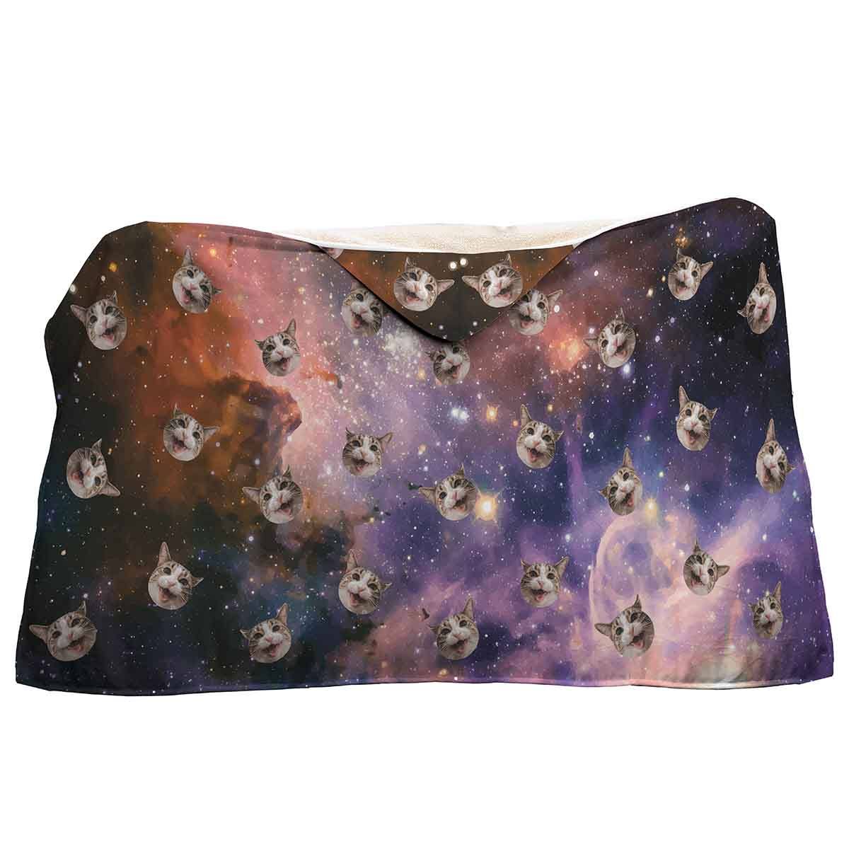 galaxy Galaxy hooded blanket personalized with photo of face printed on it