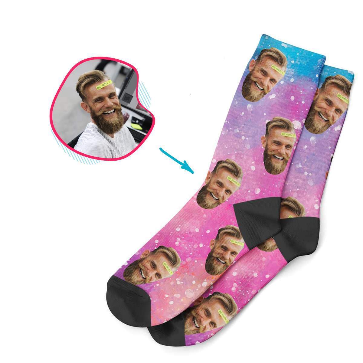 galaxy Galaxy socks personalized with photo of face printed on them
