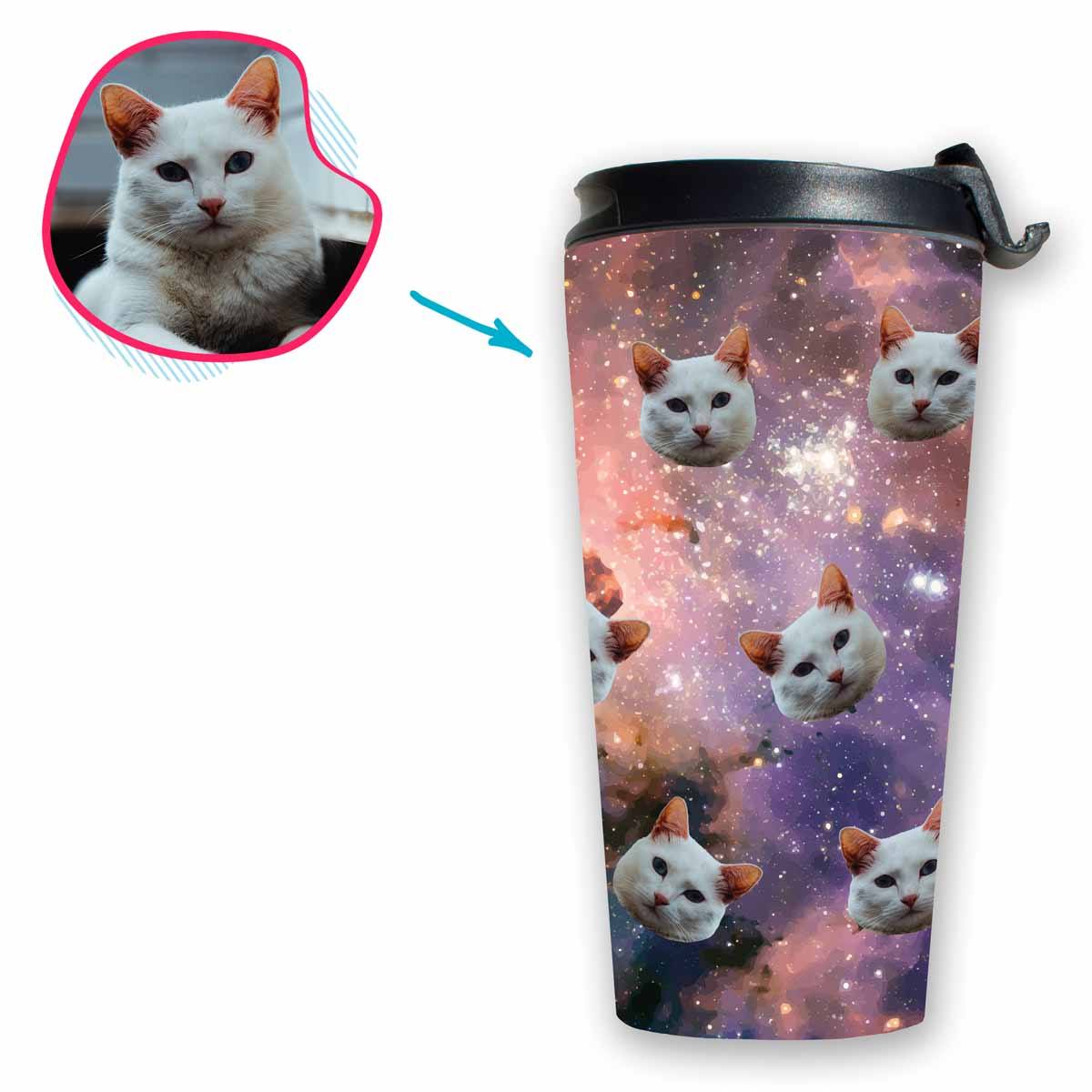 galaxy Galaxy travel mug personalized with photo of face printed on it